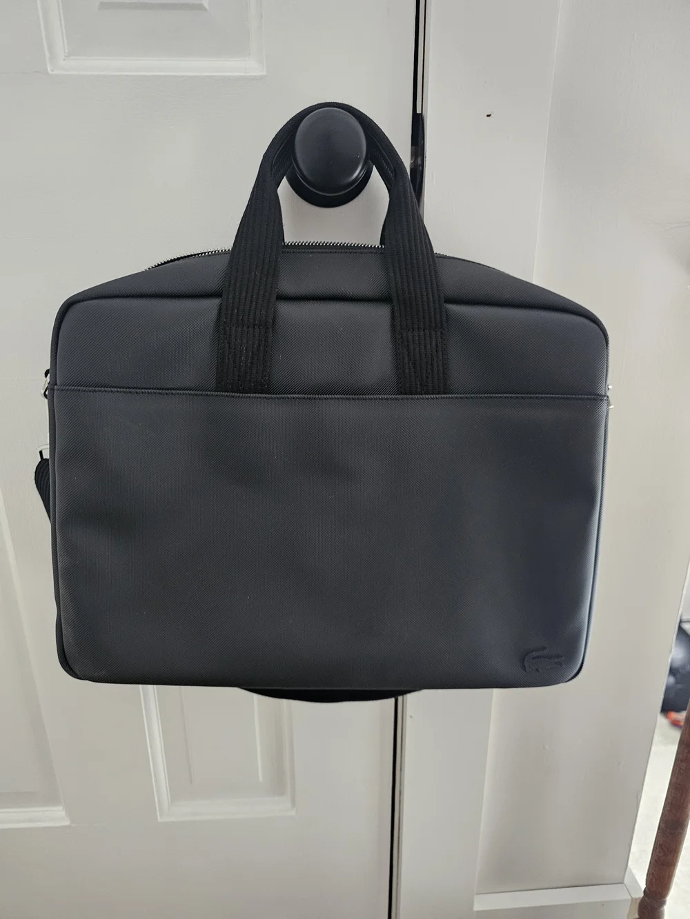 LACOSTE Men's Black Structured Briefcase Laptop Bag - Sleek Everyday Work Carry